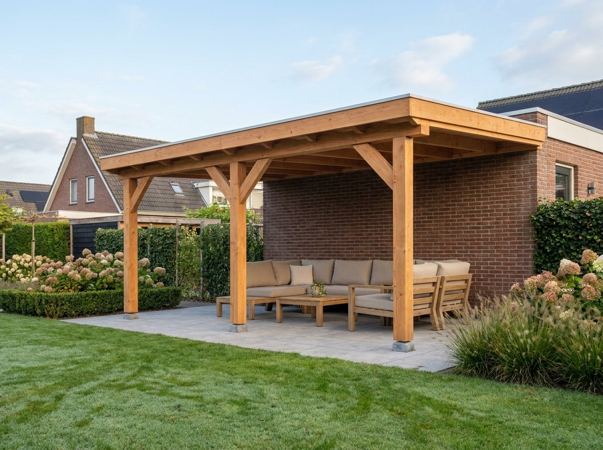 OBLIQUE veranda bouwpakket schuin dak 500x350 cm Douglas blank YARD Outdoor