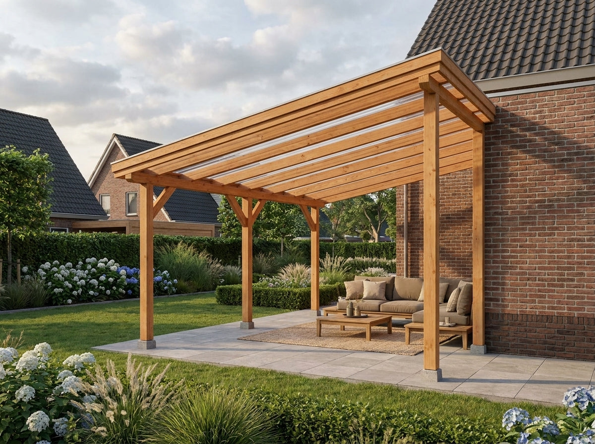 OBLIQUE veranda bouwpakket schuin dak 600x350 cm Douglas blank YARD Outdoor