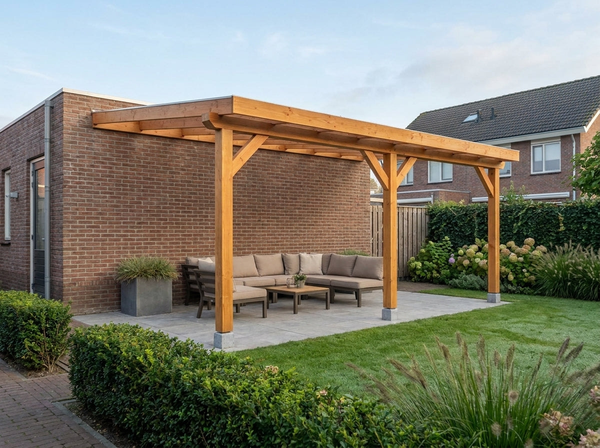 OBLIQUE veranda bouwpakket schuin dak 600x400 cm Douglas blank YARD Outdoor