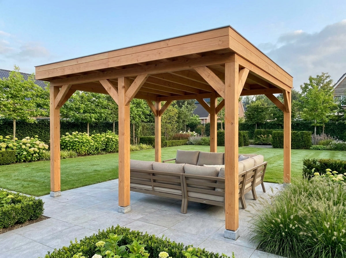 SUBLIME overkapping bouwpakket plat dak 400x400 cm Douglas blank YARD Outdoor