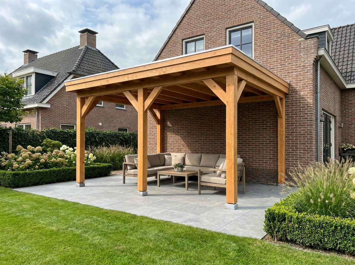 SUBLIME veranda bouwpakket plat dak 400x350 cm Douglas blank YARD Outdoor