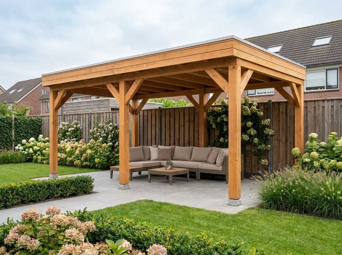 SUBLIME veranda bouwpakket plat dak 500x300 cm Douglas blank YARD Outdoor