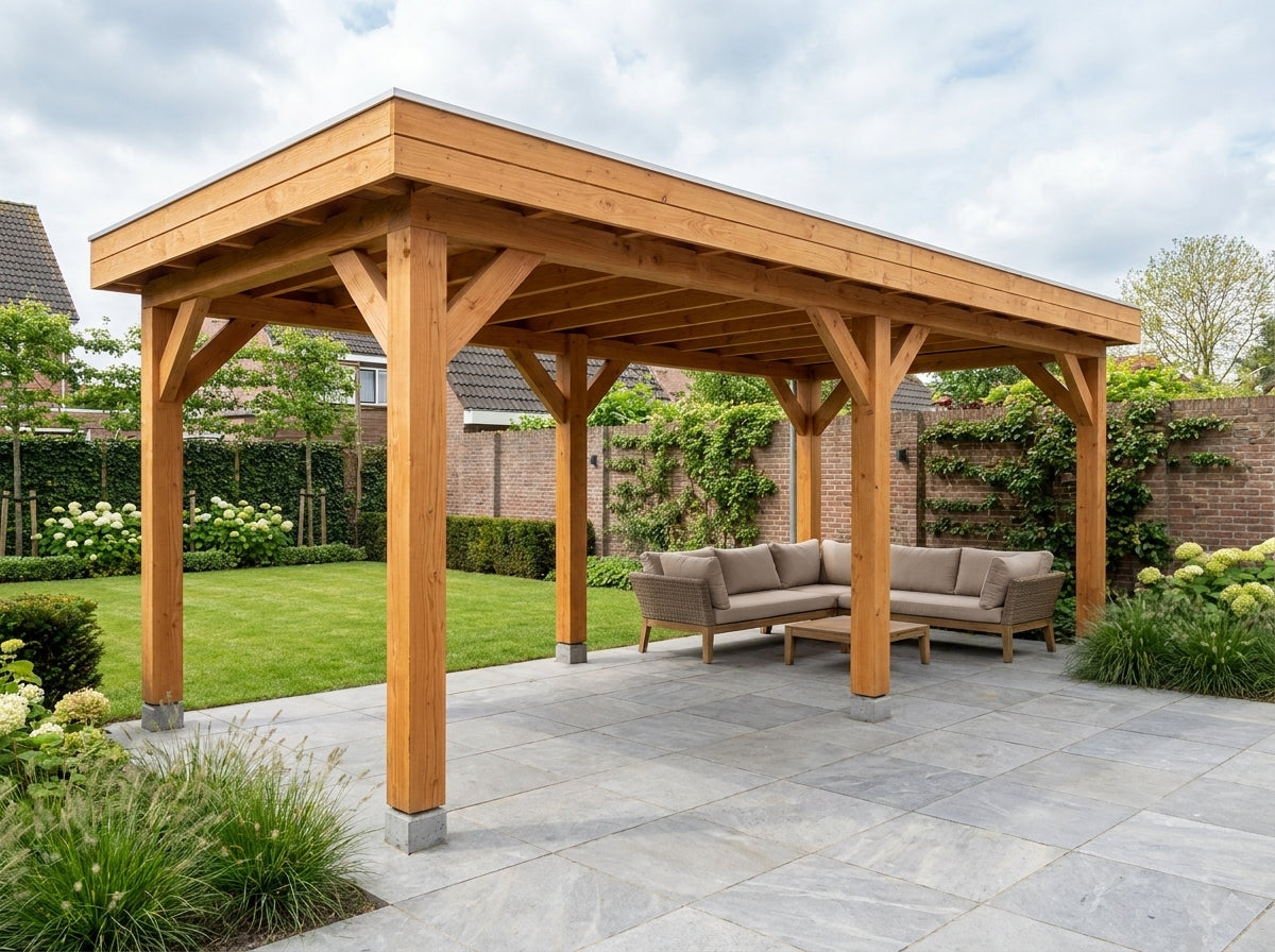 SUBLIME veranda bouwpakket plat dak 750x300 cm Douglas blank YARD Outdoor